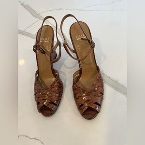 Stuart Weitzman Brown Strappy Wedge Sandals, Size 10N